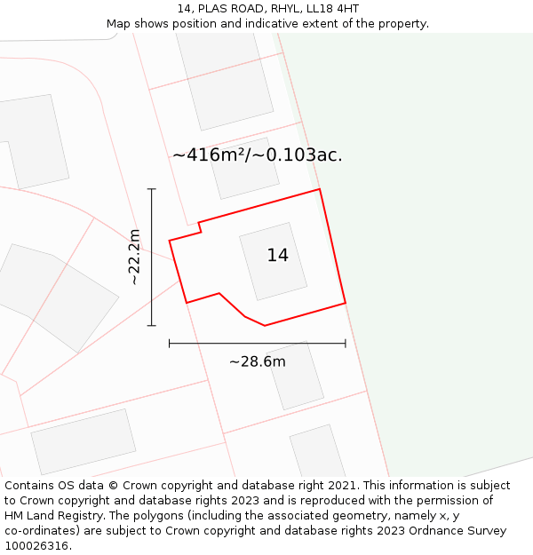 14, PLAS ROAD, RHYL, LL18 4HT: Plot and title map