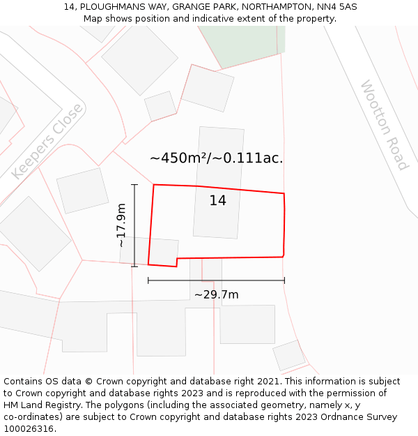 14, PLOUGHMANS WAY, GRANGE PARK, NORTHAMPTON, NN4 5AS: Plot and title map