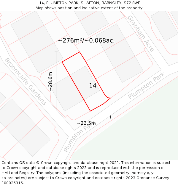 14, PLUMPTON PARK, SHAFTON, BARNSLEY, S72 8WF: Plot and title map