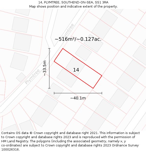 14, PLYMTREE, SOUTHEND-ON-SEA, SS1 3RA: Plot and title map