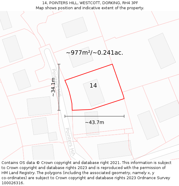 14, POINTERS HILL, WESTCOTT, DORKING, RH4 3PF: Plot and title map