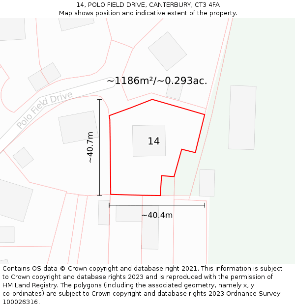 14, POLO FIELD DRIVE, CANTERBURY, CT3 4FA: Plot and title map
