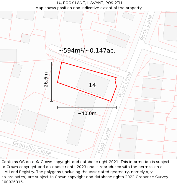 14, POOK LANE, HAVANT, PO9 2TH: Plot and title map