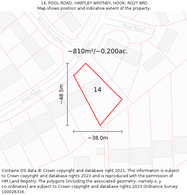 14, POOL ROAD, HARTLEY WINTNEY, HOOK, RG27 8RD: Plot and title map