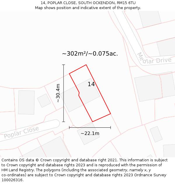 14, POPLAR CLOSE, SOUTH OCKENDON, RM15 6TU: Plot and title map