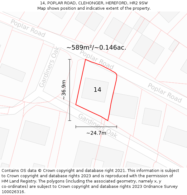 14, POPLAR ROAD, CLEHONGER, HEREFORD, HR2 9SW: Plot and title map