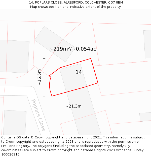 14, POPLARS CLOSE, ALRESFORD, COLCHESTER, CO7 8BH: Plot and title map