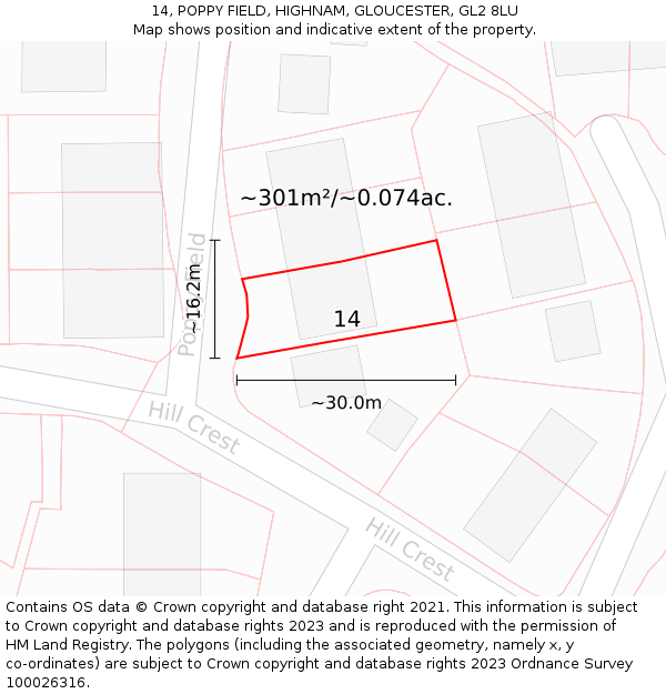 14, POPPY FIELD, HIGHNAM, GLOUCESTER, GL2 8LU: Plot and title map