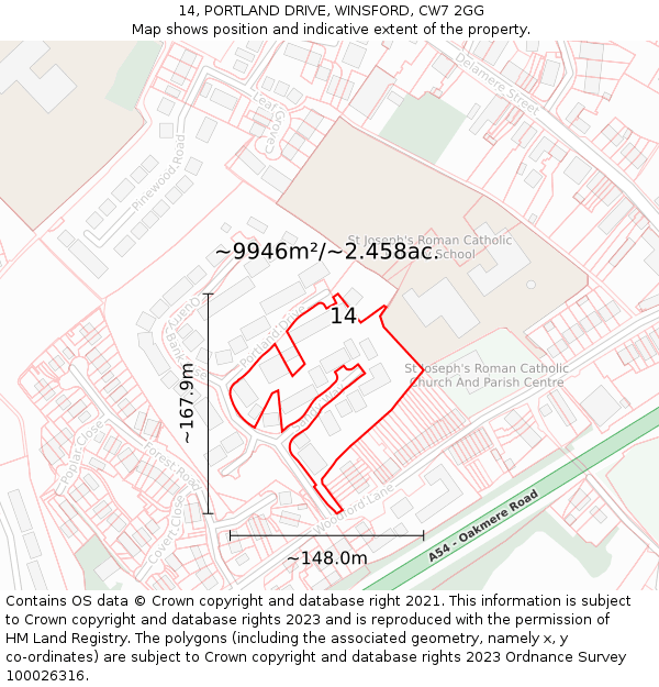 14, PORTLAND DRIVE, WINSFORD, CW7 2GG: Plot and title map