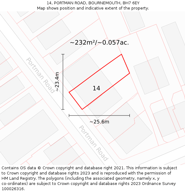 14, PORTMAN ROAD, BOURNEMOUTH, BH7 6EY: Plot and title map