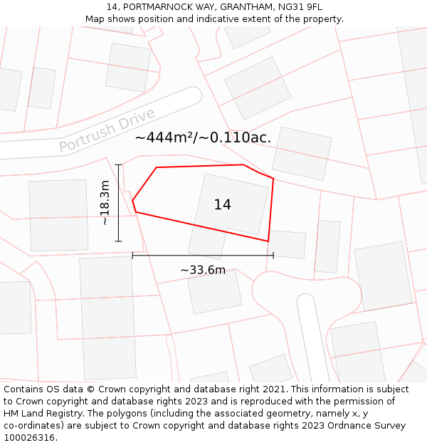 14, PORTMARNOCK WAY, GRANTHAM, NG31 9FL: Plot and title map