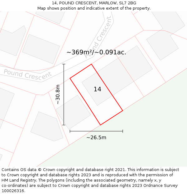 14, POUND CRESCENT, MARLOW, SL7 2BG: Plot and title map