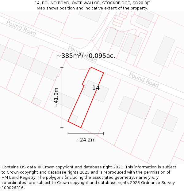 14, POUND ROAD, OVER WALLOP, STOCKBRIDGE, SO20 8JT: Plot and title map