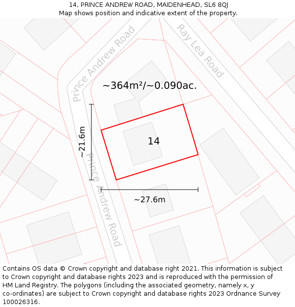 14, PRINCE ANDREW ROAD, MAIDENHEAD, SL6 8QJ: Plot and title map