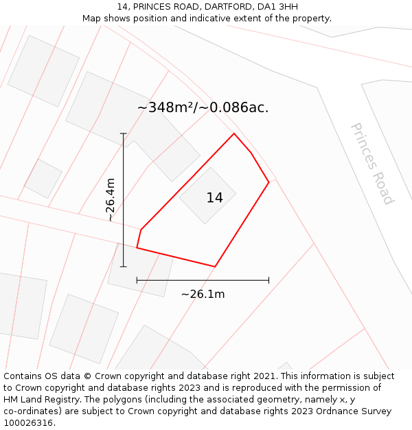 14, PRINCES ROAD, DARTFORD, DA1 3HH: Plot and title map