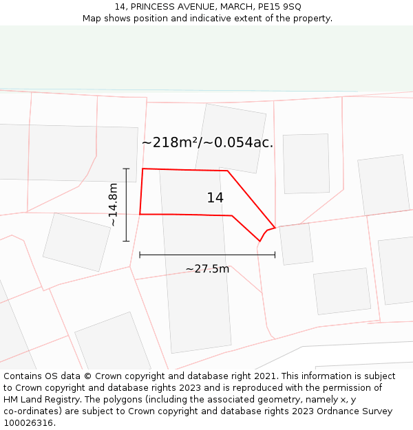 14, PRINCESS AVENUE, MARCH, PE15 9SQ: Plot and title map