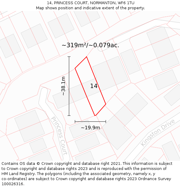 14, PRINCESS COURT, NORMANTON, WF6 1TU: Plot and title map