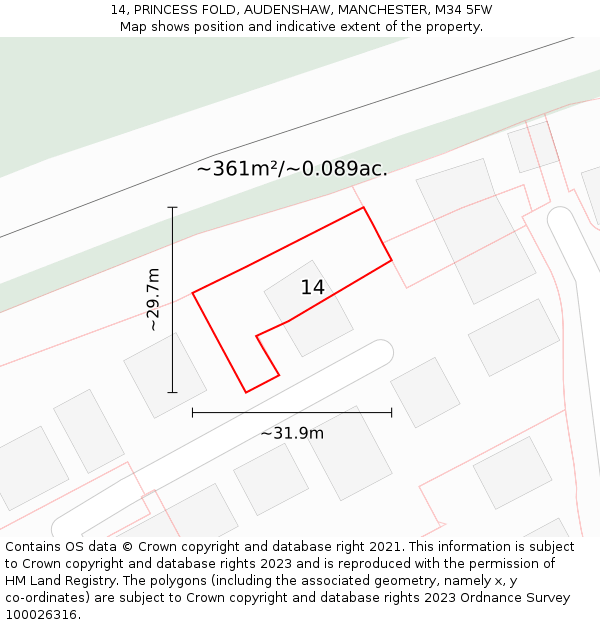 14, PRINCESS FOLD, AUDENSHAW, MANCHESTER, M34 5FW: Plot and title map