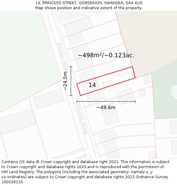 14, PRINCESS STREET, GORSEINON, SWANSEA, SA4 4US: Plot and title map