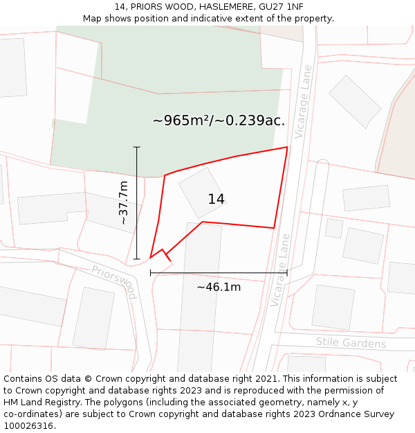 14, PRIORS WOOD, HASLEMERE, GU27 1NF: Plot and title map