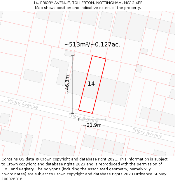 14, PRIORY AVENUE, TOLLERTON, NOTTINGHAM, NG12 4EE: Plot and title map