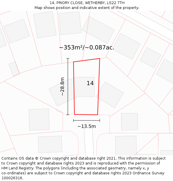 14, PRIORY CLOSE, WETHERBY, LS22 7TH: Plot and title map