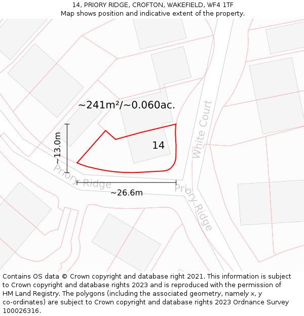 14, PRIORY RIDGE, CROFTON, WAKEFIELD, WF4 1TF: Plot and title map