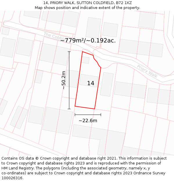 14, PRIORY WALK, SUTTON COLDFIELD, B72 1XZ: Plot and title map