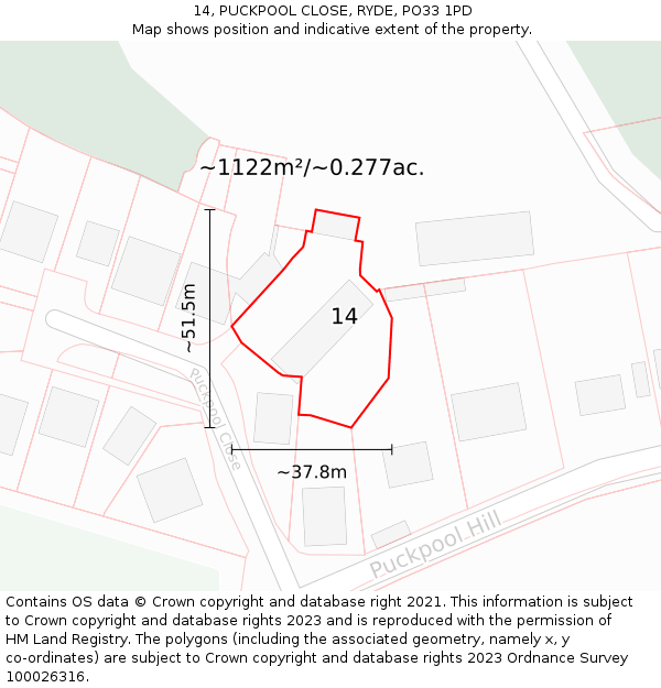 14, PUCKPOOL CLOSE, RYDE, PO33 1PD: Plot and title map