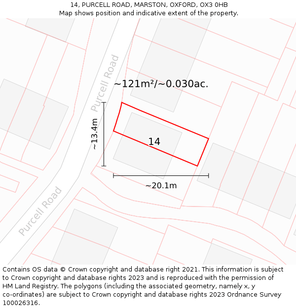 14, PURCELL ROAD, MARSTON, OXFORD, OX3 0HB: Plot and title map