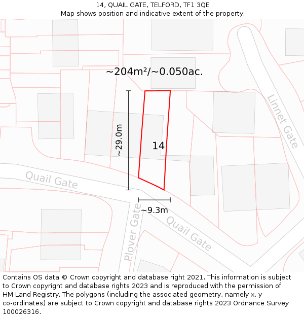14, QUAIL GATE, TELFORD, TF1 3QE: Plot and title map