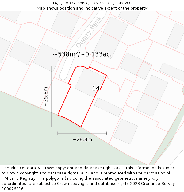 14, QUARRY BANK, TONBRIDGE, TN9 2QZ: Plot and title map