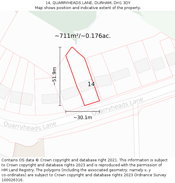 14, QUARRYHEADS LANE, DURHAM, DH1 3DY: Plot and title map