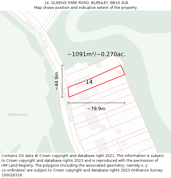 14, QUEENS PARK ROAD, BURNLEY, BB10 3LB: Plot and title map