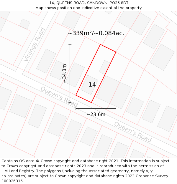 14, QUEENS ROAD, SANDOWN, PO36 8DT: Plot and title map