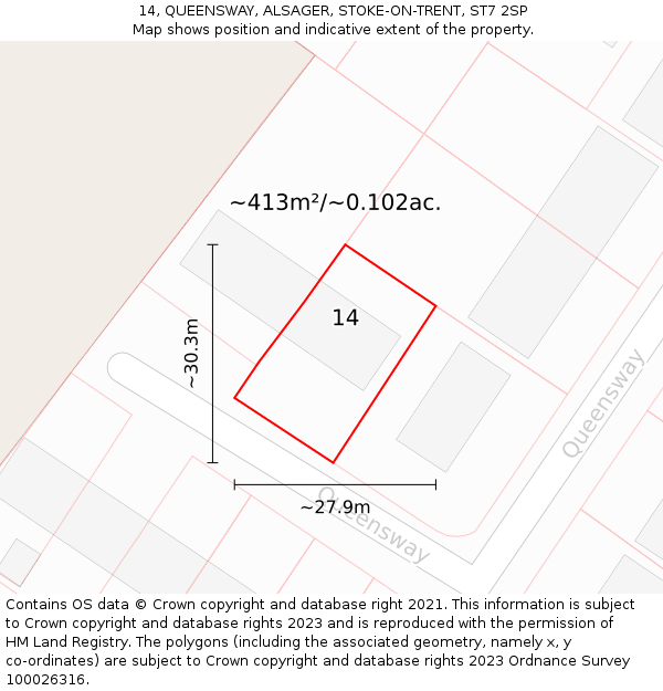 14, QUEENSWAY, ALSAGER, STOKE-ON-TRENT, ST7 2SP: Plot and title map