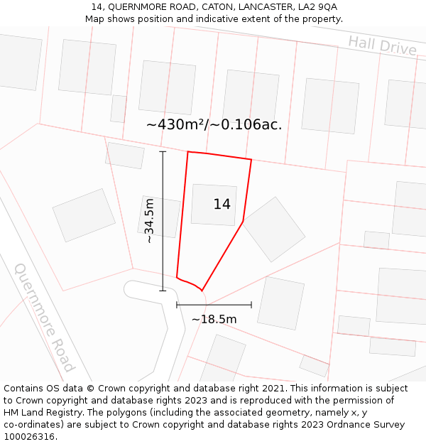 14, QUERNMORE ROAD, CATON, LANCASTER, LA2 9QA: Plot and title map