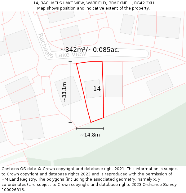 14, RACHAELS LAKE VIEW, WARFIELD, BRACKNELL, RG42 3XU: Plot and title map