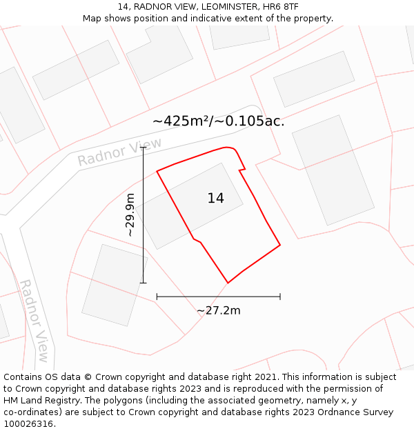 14, RADNOR VIEW, LEOMINSTER, HR6 8TF: Plot and title map