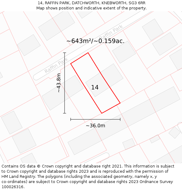 14, RAFFIN PARK, DATCHWORTH, KNEBWORTH, SG3 6RR: Plot and title map