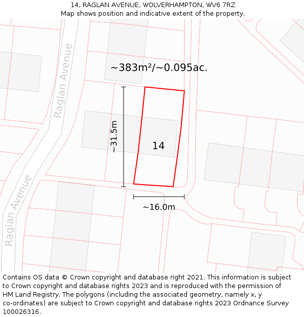 14, RAGLAN AVENUE, WOLVERHAMPTON, WV6 7RZ: Plot and title map