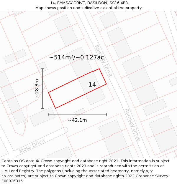 14, RAMSAY DRIVE, BASILDON, SS16 4RR: Plot and title map