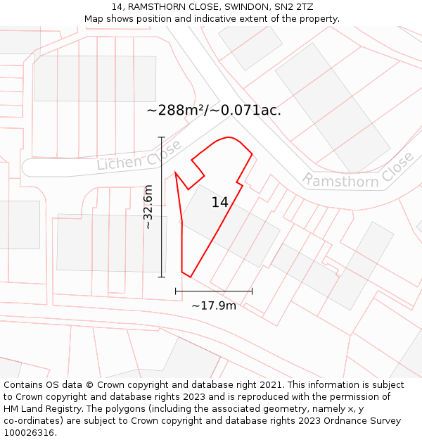 14, RAMSTHORN CLOSE, SWINDON, SN2 2TZ: Plot and title map