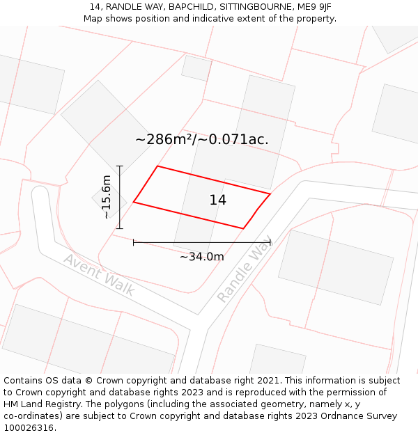 14, RANDLE WAY, BAPCHILD, SITTINGBOURNE, ME9 9JF: Plot and title map