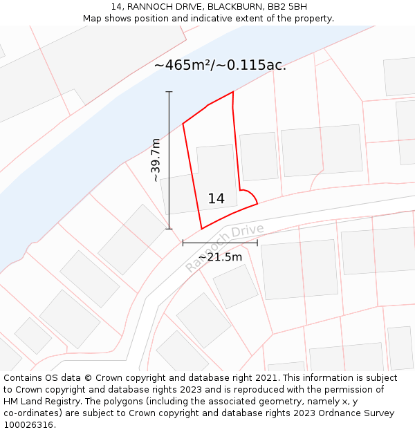 14, RANNOCH DRIVE, BLACKBURN, BB2 5BH: Plot and title map