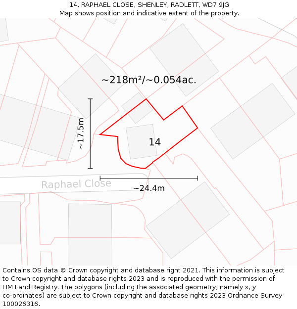 14, RAPHAEL CLOSE, SHENLEY, RADLETT, WD7 9JG: Plot and title map