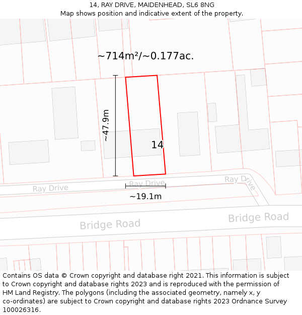 14, RAY DRIVE, MAIDENHEAD, SL6 8NG: Plot and title map