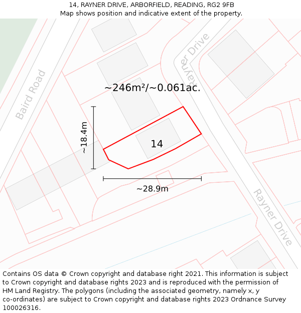 14, RAYNER DRIVE, ARBORFIELD, READING, RG2 9FB: Plot and title map