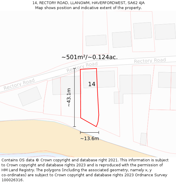 14, RECTORY ROAD, LLANGWM, HAVERFORDWEST, SA62 4JA: Plot and title map