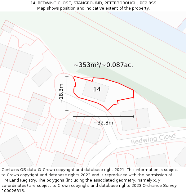 14, REDWING CLOSE, STANGROUND, PETERBOROUGH, PE2 8SS: Plot and title map